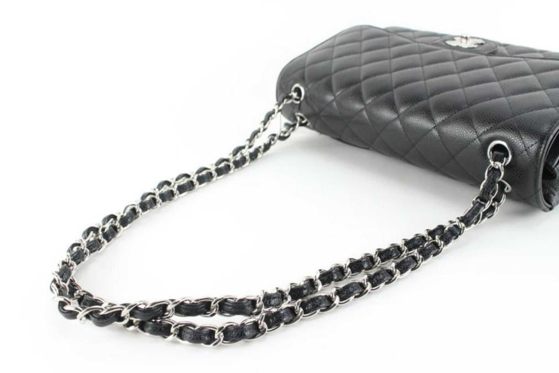 CHANEL 2022 BLACK QUILTED CAVIAR JUMBO DOUBLE CLASSIC FLAP SHW - Image 9 of 11