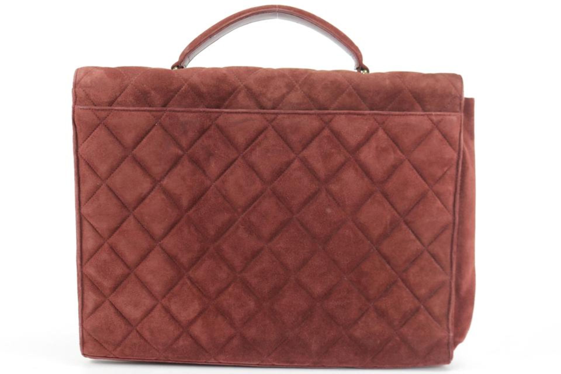 CHANEL JUMBO BURGUNDY QUILTED SUEDE ATTACHE BUSINESS KELLY BRIEFCASE - Image 13 of 16