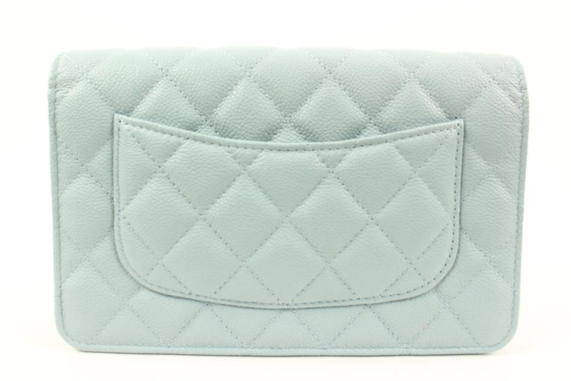 CHANEL 22P SEAFOAM BLUE QUILTED CAVIAR LEATHER WALLET ON CHAIN WOC - Image 7 of 11