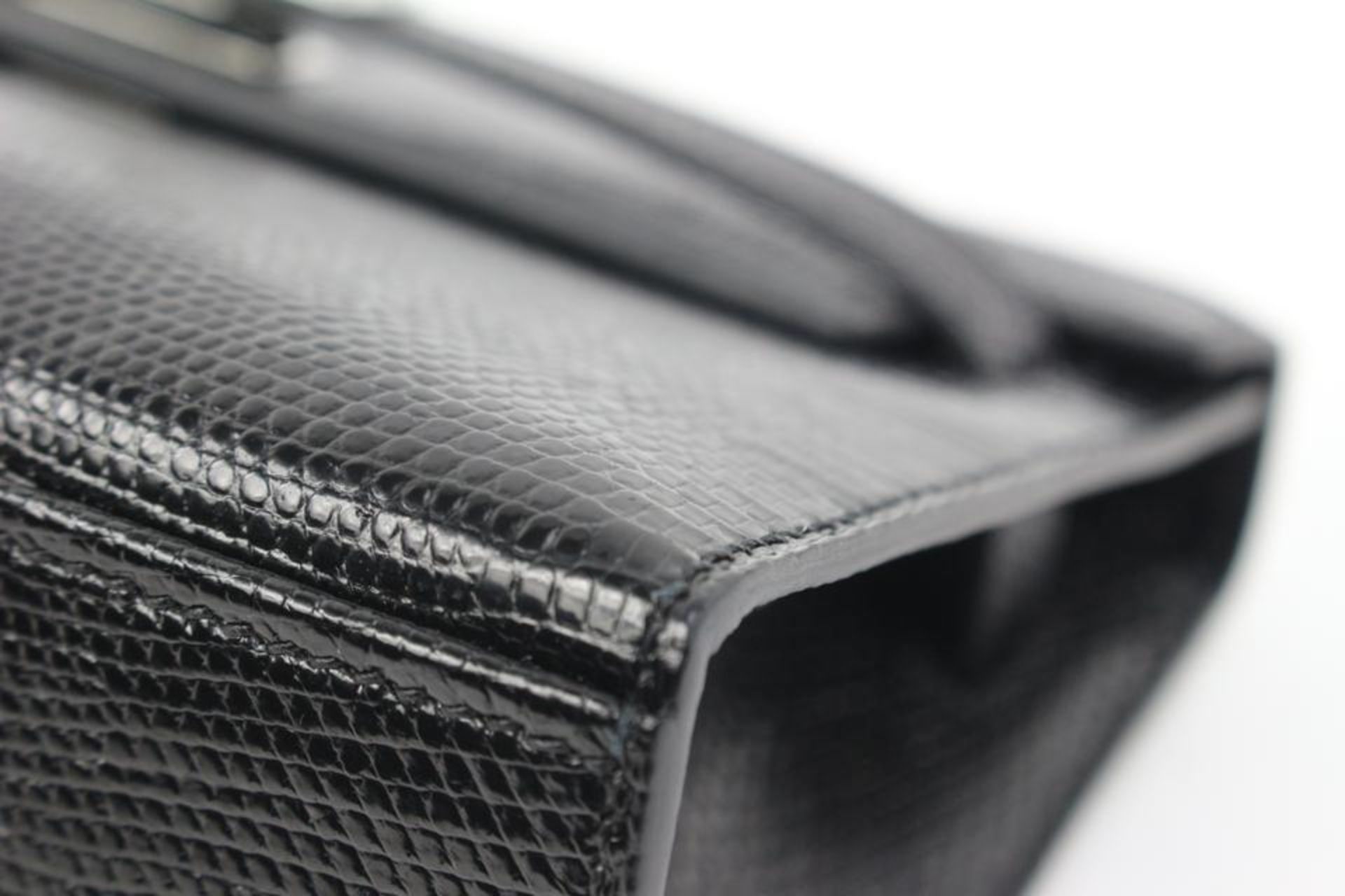 HERMES 2021 BLACK LIZARD KELLY POCHETTE MINI HANDBAG - Image 6 of 11