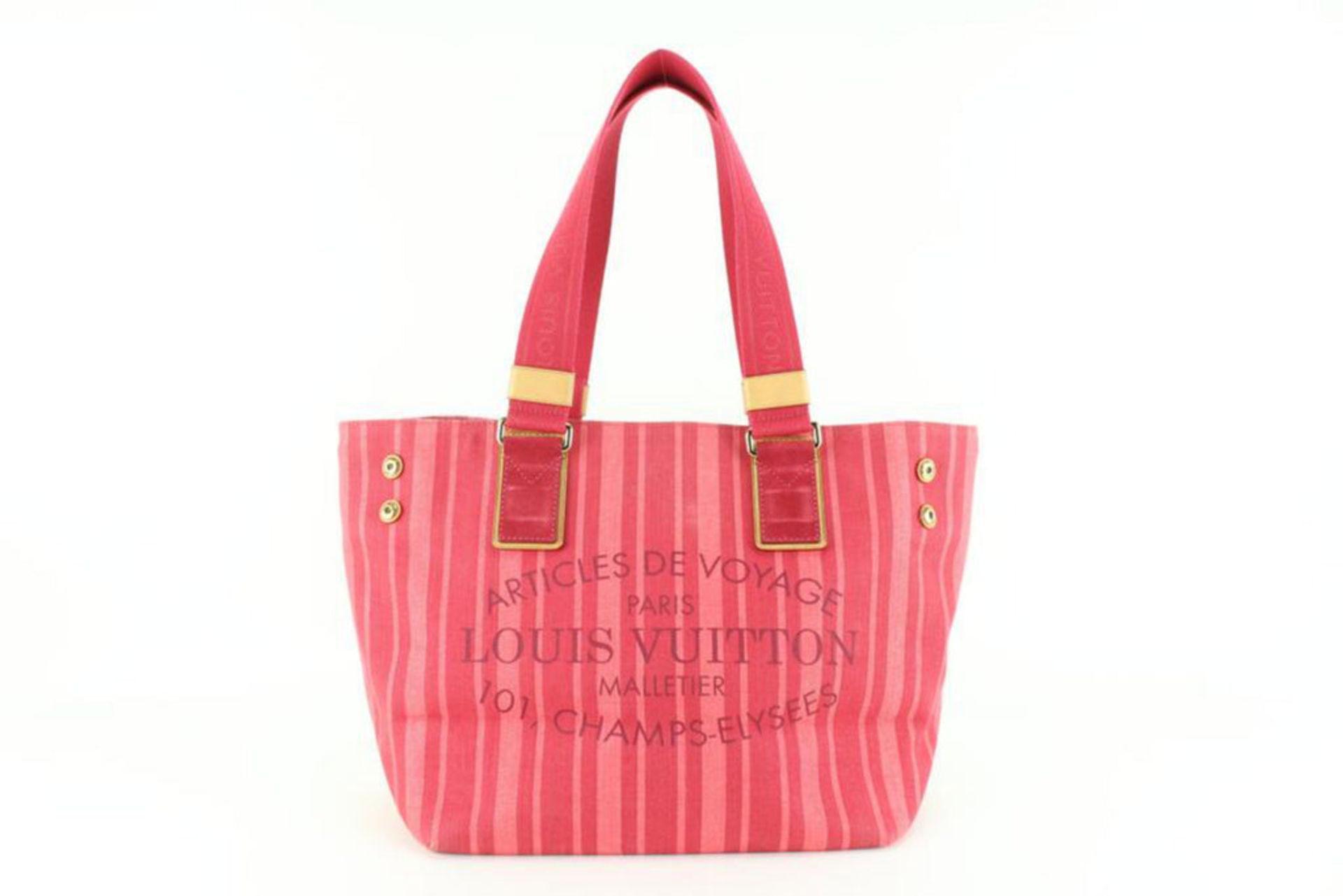 LOUIS VUITTON RED PINK STRIPED DENIM ARTICLES DE VOYAGE SOLEIL CABAS PM