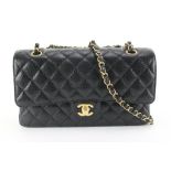 CHANEL 2022 BLACK QUILTED CAVIAR LEATHER MEDIUM CLASSIC DOUBLE FLAP GHW