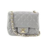 CHANEL QUILTED DARK GREY LAMBSKIN SQUARE MINI CLASSIC FLAP GHW