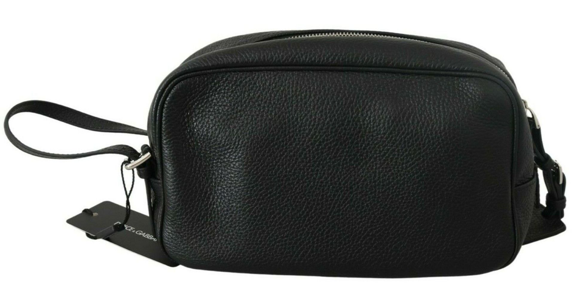 BLACK LEATHER HAND MEN TOILETRY POUCH WRISTLET BAG