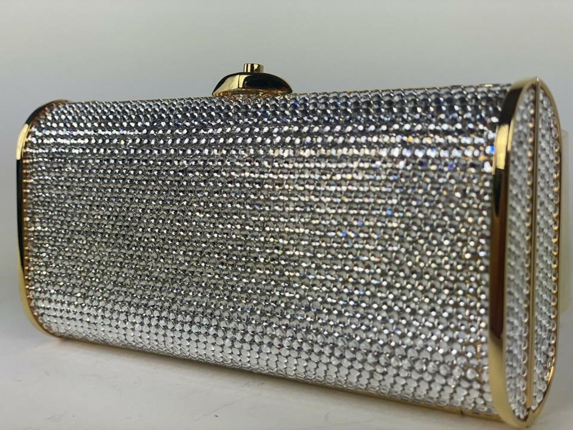JUDITH LEIBER FULL BEAD CRYSTAL MINAUDIERE GOLD SILVER CHAIN CROSSBODY EVENING - Image 6 of 9