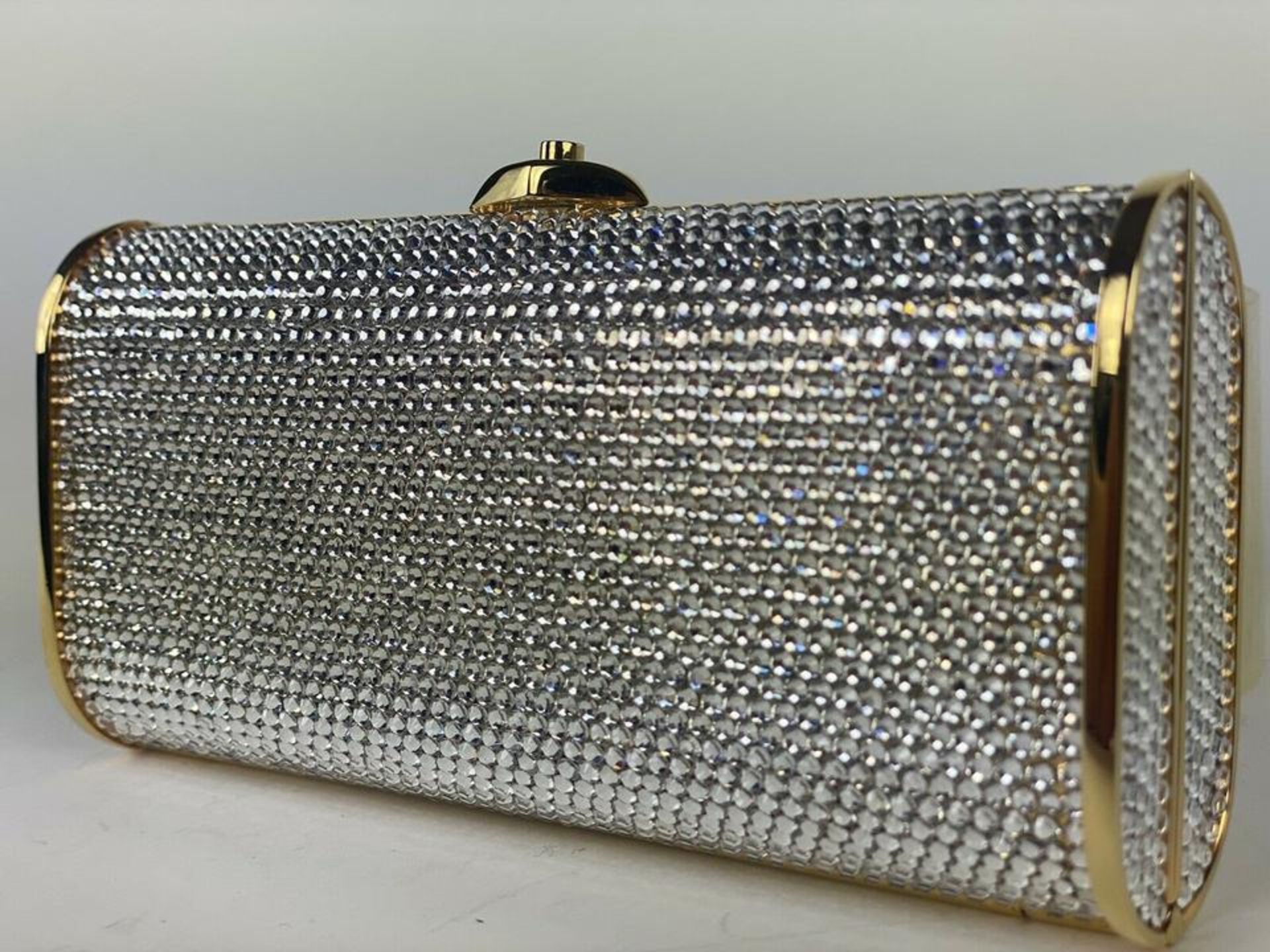 JUDITH LEIBER FULL BEAD CRYSTAL MINAUDIERE GOLD SILVER CHAIN CROSSBODY EVENING - Bild 6 aus 9