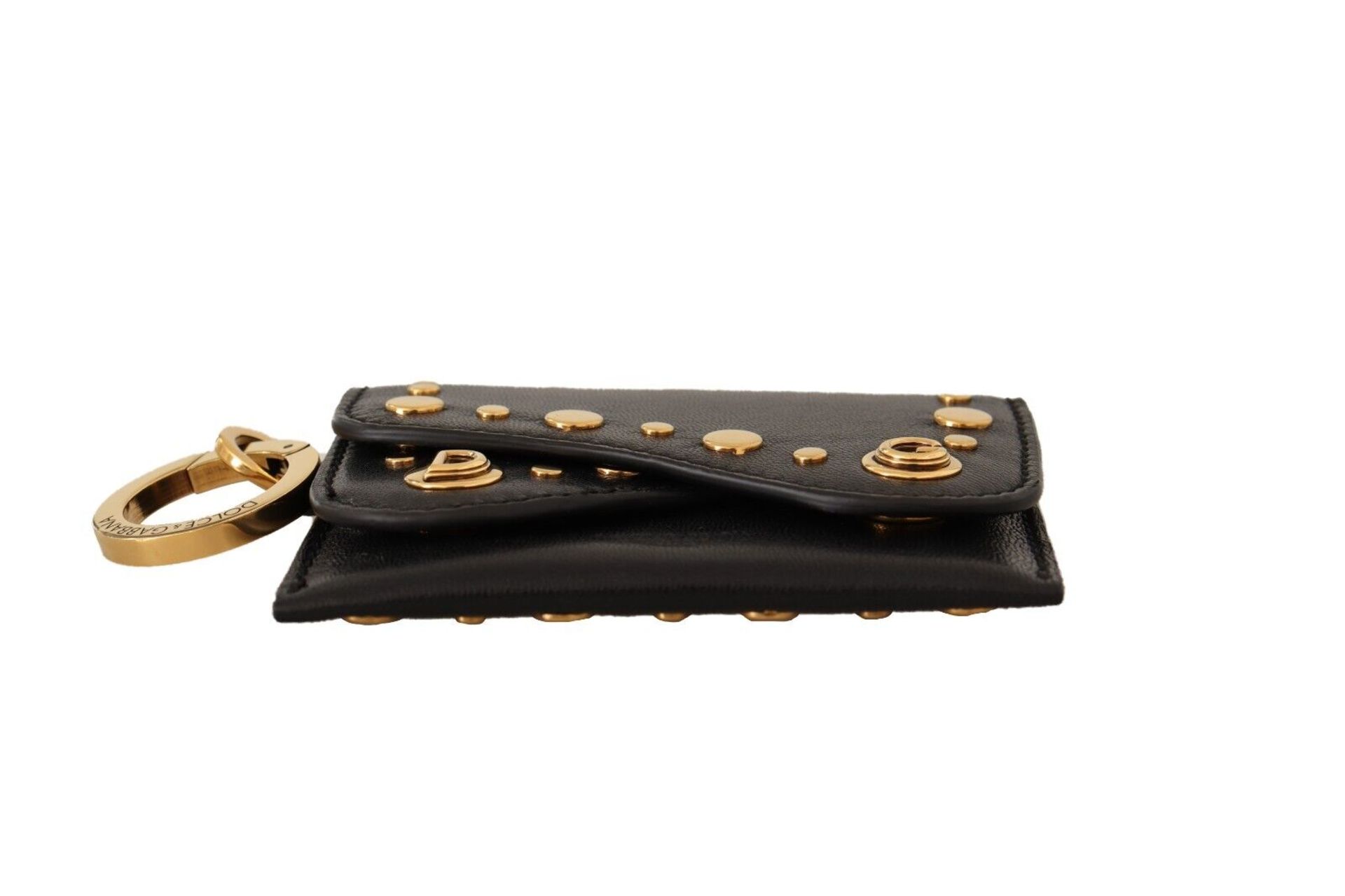 BLACK LEATHER MINI BIFOLD STUDDED KEYCHAIN WALLET - Image 7 of 9