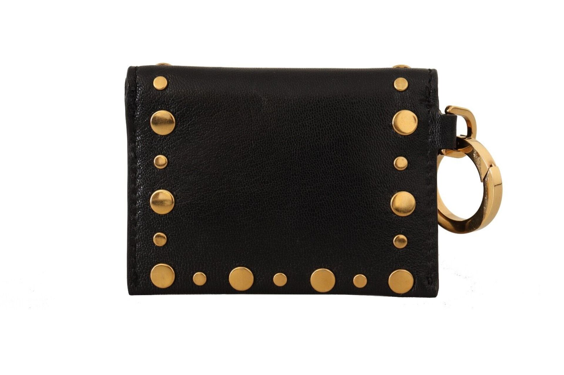 BLACK LEATHER MINI BIFOLD STUDDED KEYCHAIN WALLET - Image 6 of 9