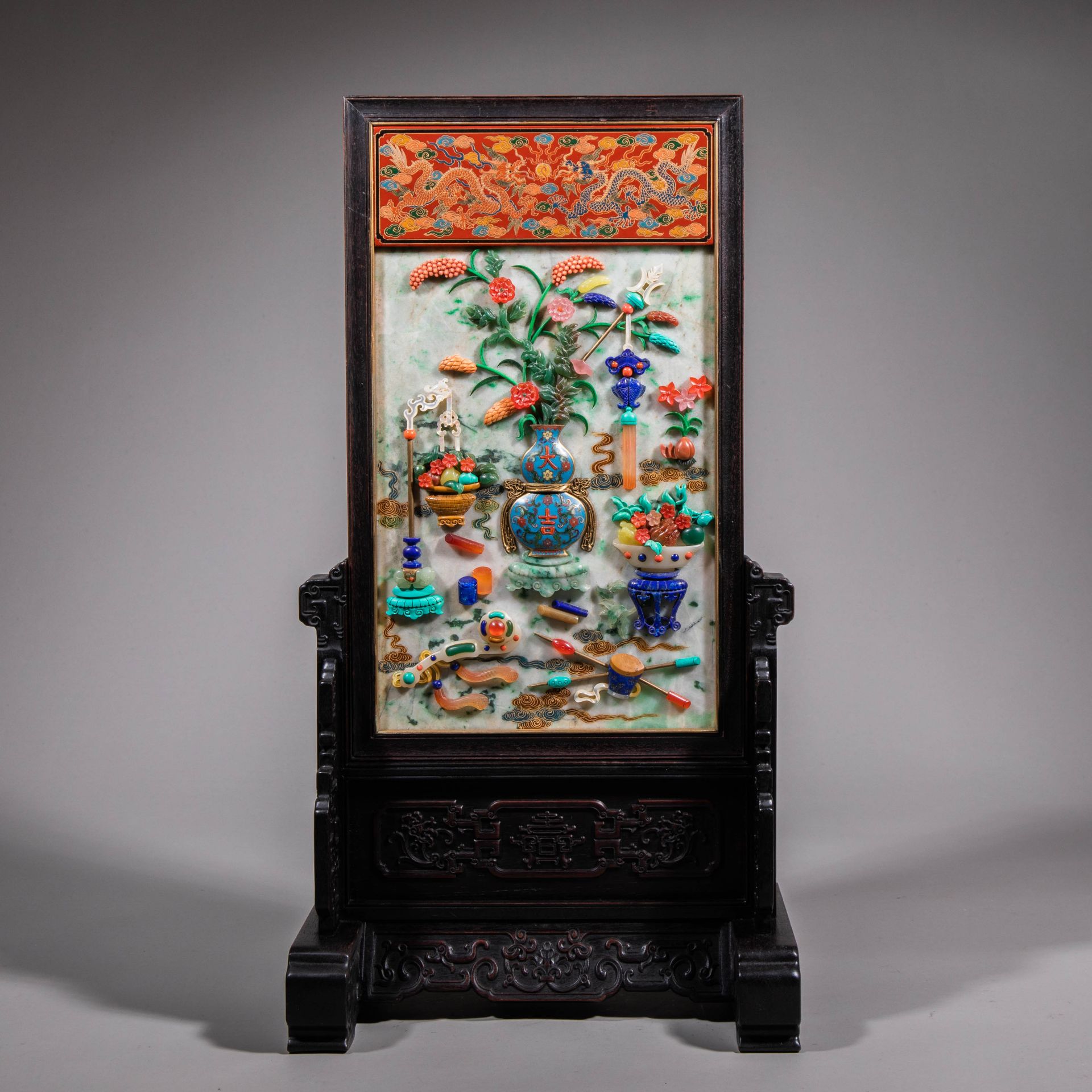 Jade Mosaic multi treasure red sandalwood insert  screen from Ming dynasty 
