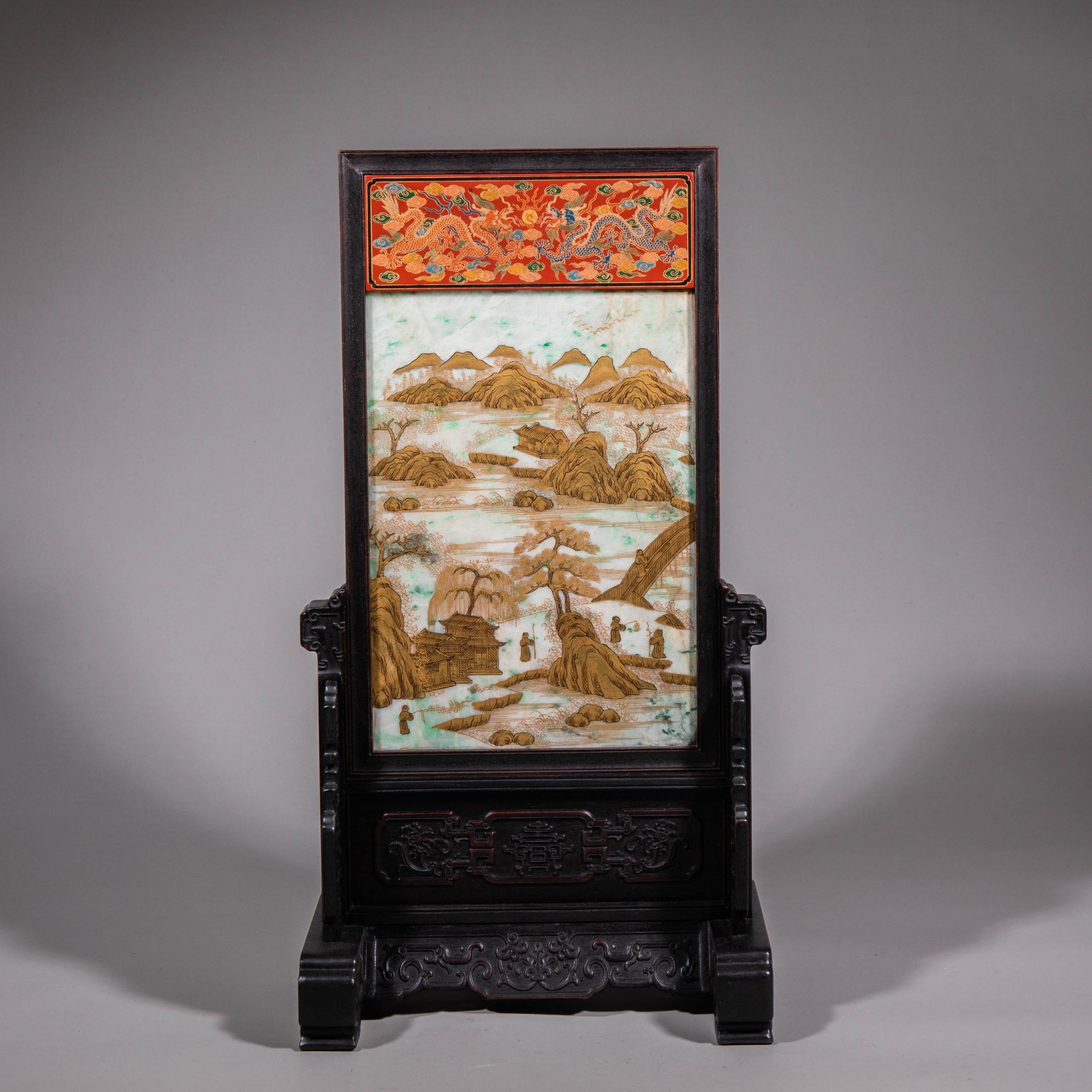 Jade Mosaic multi treasure red sandalwood insert  screen from Ming dynasty  - Image 7 of 10
