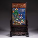 Chinese Qing dynasty lapis lazuli stone inlaid with multiple treasures interstitial