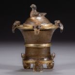 Chinese Han dynasty glazed silver gilt furnace