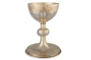 A FINE QUALITY FRENCH SILVER GILT RELIGIOUS CHALICE, ca 7.5" high, 568 g.