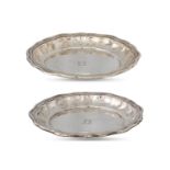 AN ANTIQUE PAIR OF GERMAN (.800) SILVER CIRCULAR TRAYS, engraved with letter 'B', ca 6" diameter,