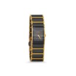 A BI-METAL RADO CERAMIC WRISTWATCH, baton numerals, bracelet strap, rectangular dial