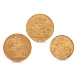 TWO FULL ENGLISH GOLD SOVEREIGNS, 1900 VF, 1915 EF plus a half sovereign 1911 EF, total weight 20 g.