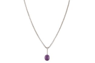 AN AMETHYST PENDANT, cicrular link 18ct gold chain with lobster clasp, 19", weight of chain: 11 g