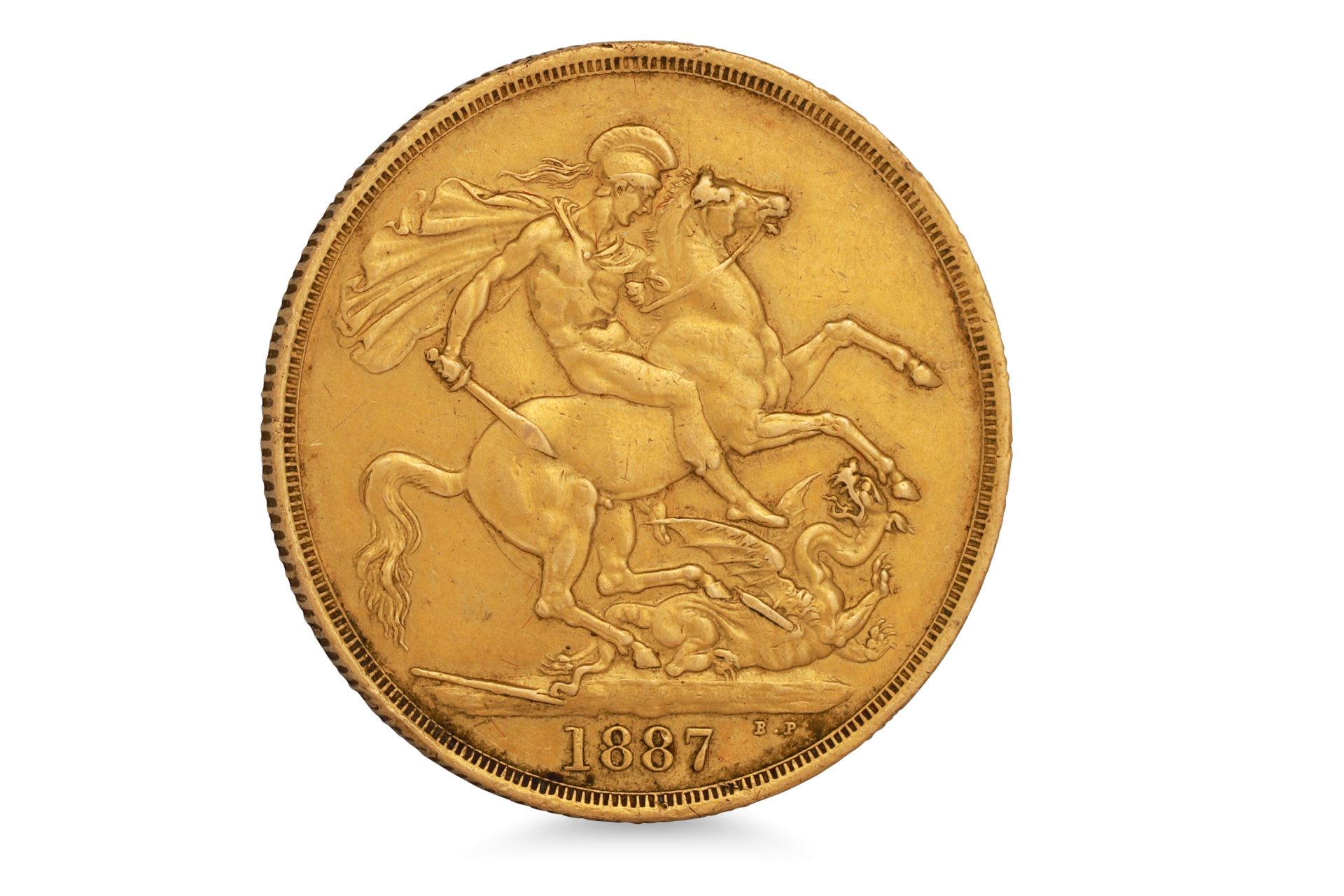 AN 1887 £2 DOUBLE SOVEREIGN ENGLISH GOLD COIN, 22ct, very fine