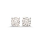 A PAIR OF DIAMOND CLUSTER EARRINGS, of halo form, mounted in 9ct white gold