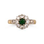 A GREEN TOURMALINE AND DIAMOND RING, mounted in 18ct yellow gold. Estimated: weight of diamonds: 0.