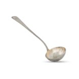 AN ANTIQUE HEAVY DANISH SILVER (.830) BOW HANDLED SOUP LADLE, with Continuous beaded decoration,