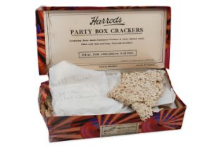 AN ART DECO "HARRODS" BOX, containing various antique and later vintage lace items,