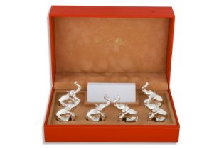 A SET OF SIX MODERN FRENCH PLACE SETTING NAME CARDS, in the form of Elephants, (cased St. Hilaire/