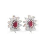 A PAIR OF RUBY AND DIAMOND CLUSTER EARRINGS, the oval rubies to diamond surround, mounted in 9ct