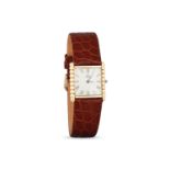 A LADY'S CONCORD QUARTZ 14CT GOLD WRISTWATCH, cream square face, Roman numerals, blue crown,