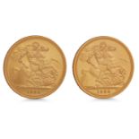 TWO 1964 QUEEN ELIZABETH II FULL GOLD SOVEREIGNS ENGLISH GOLD COINS, UN, 16 g. 22 ct.