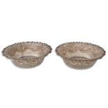 A PAIR OF VICTORIAN SCOTTISH EMBOSSED SILVER BON BON DISHES, hallmark Edinburgh 1895, By J.Crichton,