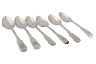 A SET OF SIX SILVER FIDDLE PATTERN TEASPOONS, By Carden Terry & Jane Williams, 1805