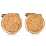 A PAIR OF 1902 & 1912 GOLD ENGLISH HALF SOVEREIGN CUFFLINKS