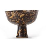 A CHINESE 'TORTOISESHELL' GLAZED STEM CUP, MING DYNASTY (1368-1644)