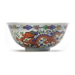 A CHINESE WUCAI DRAGON AND PHOENIX BOWL, QING DYNASTY (1636–1912)