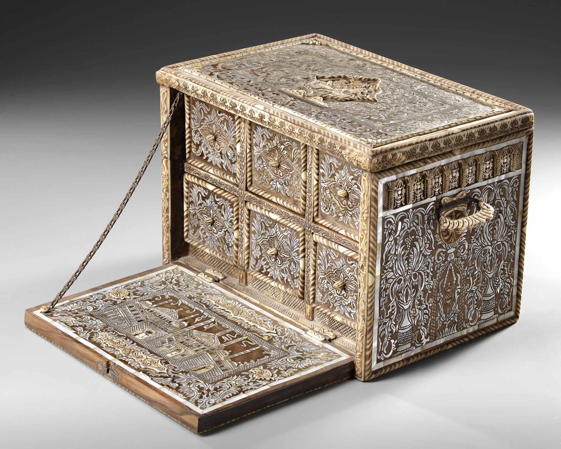 AN OTTOMAN MOTHER-OF-PEARL AND BONE INLAID CABINET, TURKEY OR SYRIA, 18TH-19TH CENTURY - Image 4 of 6