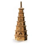 A CHINESE HUANGHUALI WOOD CARVED PAGODA, 17TH CENTURY