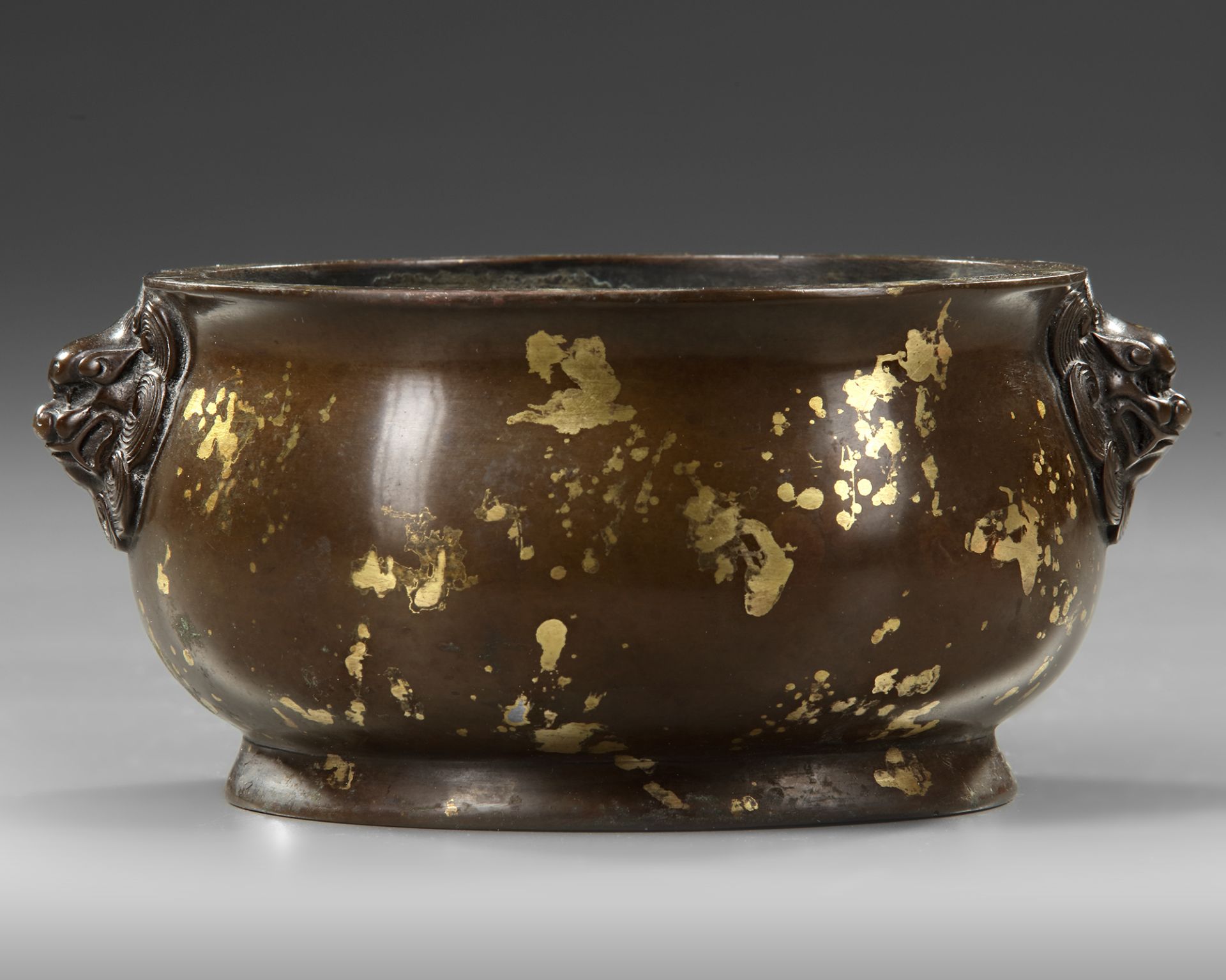 A CHINESE GILT SPLASHED BRONZE CENSER, 19TH CENTURY