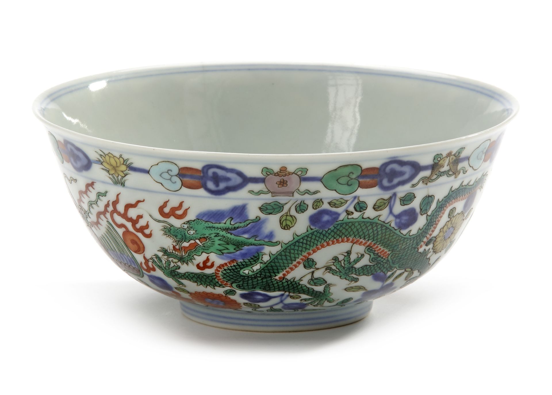 A CHINESE WUCAI DRAGON AND PHOENIX BOWL, QING DYNASTY (1636–1912) - Bild 2 aus 4