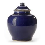 A CHINESE COBALT BLUE JAR AND COVER, LATE MING DYNASTY