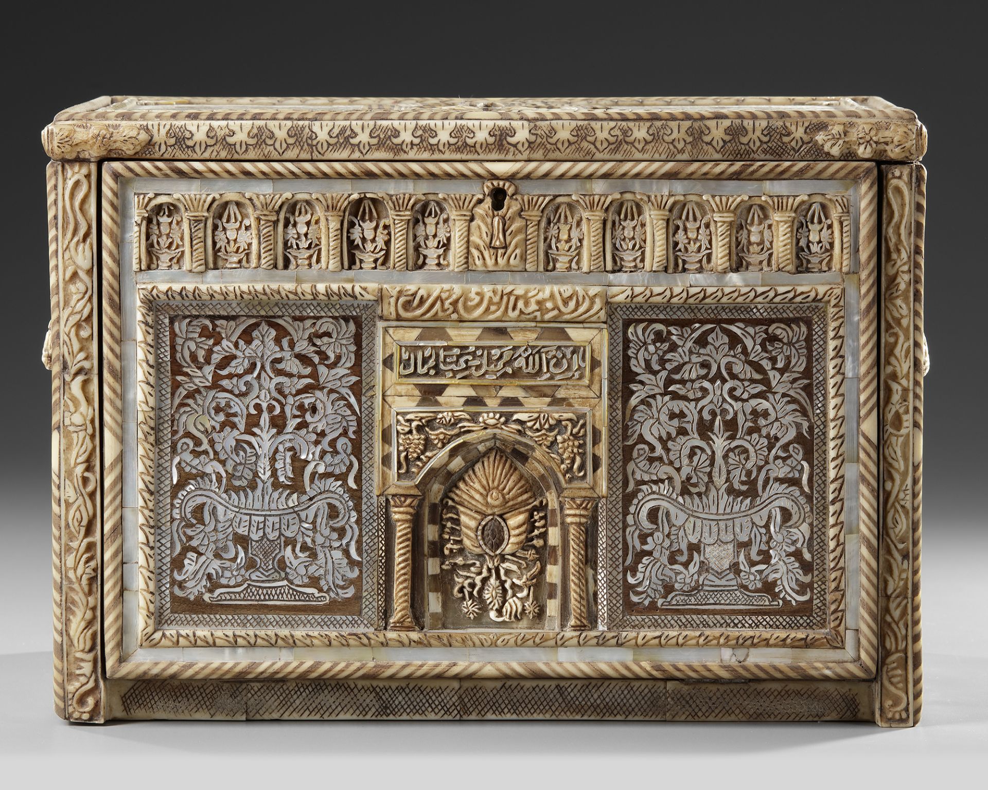 AN OTTOMAN MOTHER-OF-PEARL AND BONE INLAID CABINET, TURKEY OR SYRIA, 18TH-19TH CENTURY