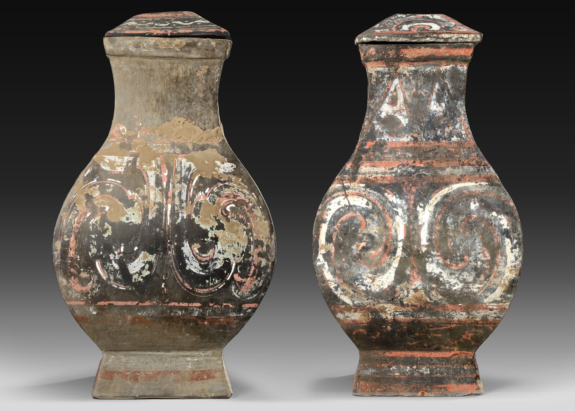 A PAIR OF CHINESE POTTERY 'FANG HU' VASES, HAN DYNASTY (206 BC-220 AD) - Image 2 of 15