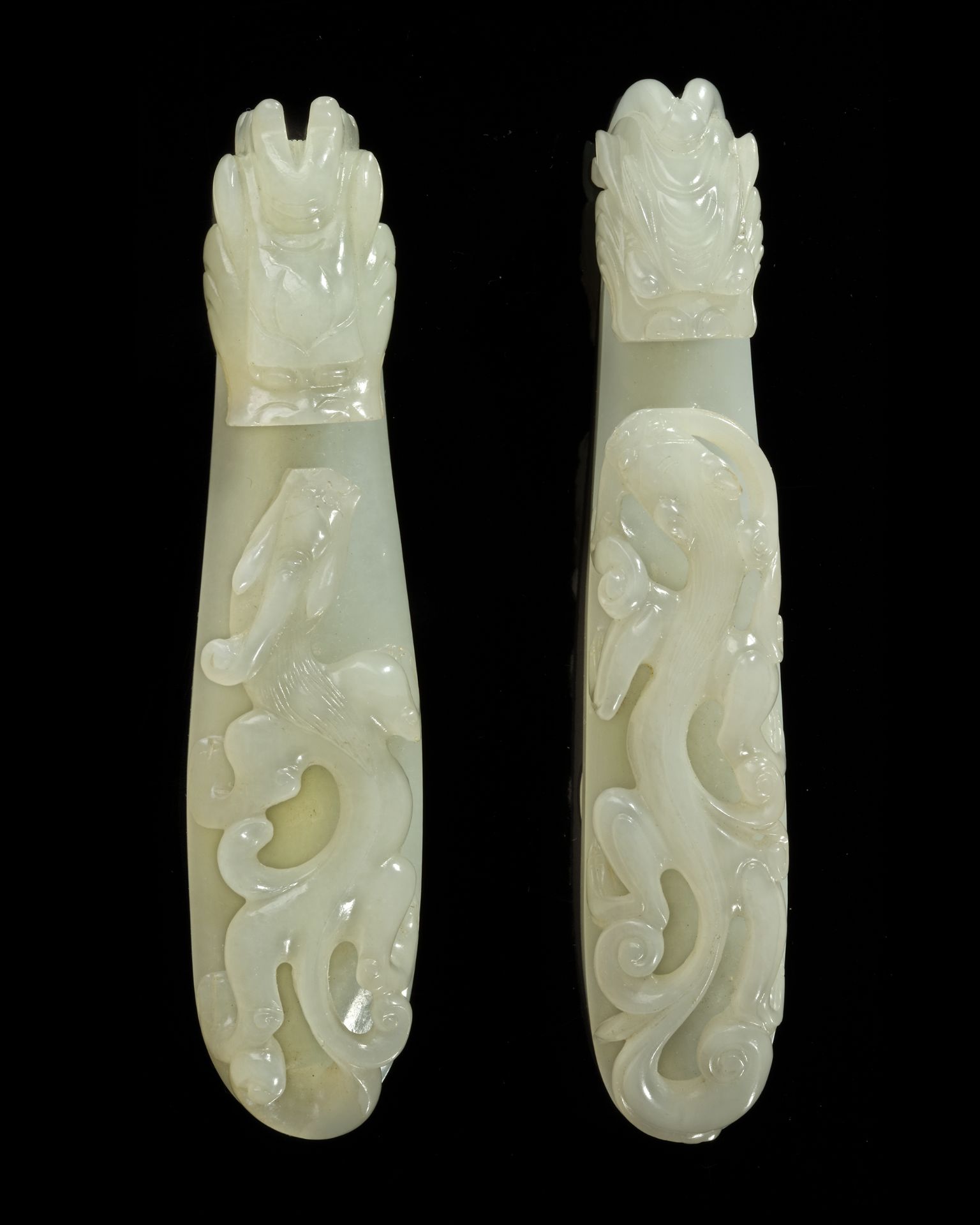 TWO WHITE JADE BELT HOOKS, 19TH-20TH CENTURY