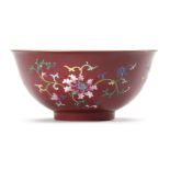 A CHINESE FAMILLE ROSE RUBY-GROUND BOWL, 19TH CENTURY