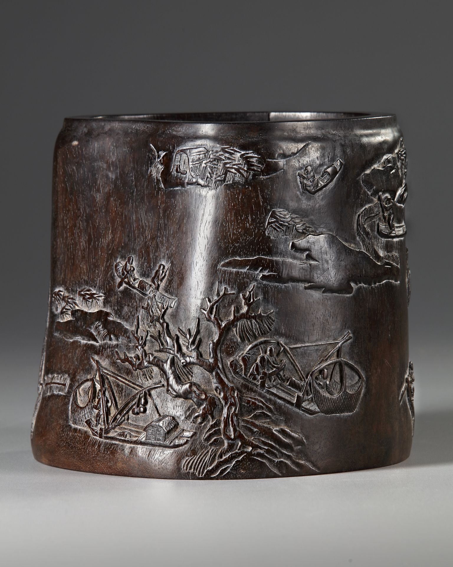 A CARVED ZITAN BRUSH POT, BITONG, QING DYNASTY