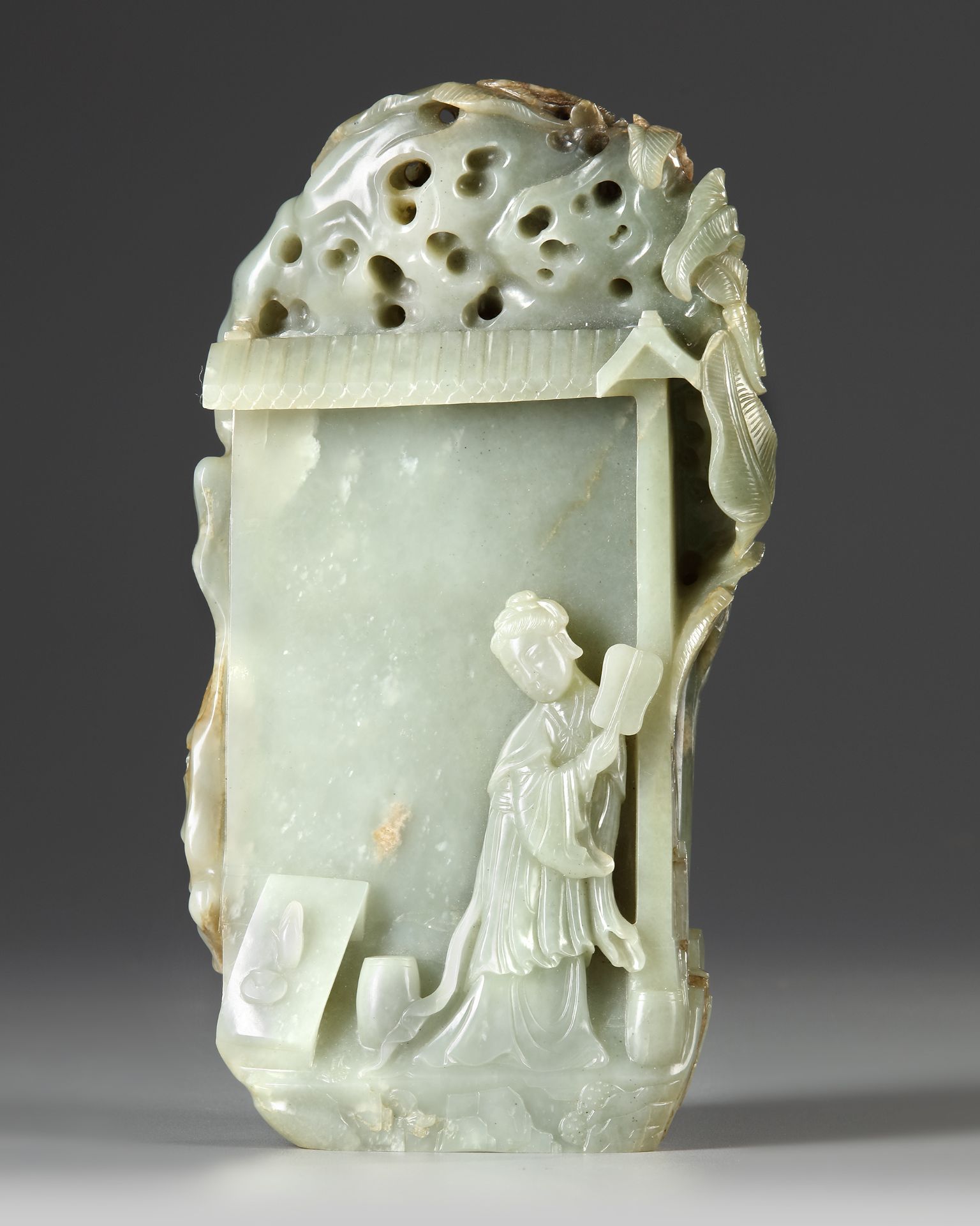 A CELADON JADE CARVING OF A MOUNTAIN,QING DYNASTY (1644-1911)