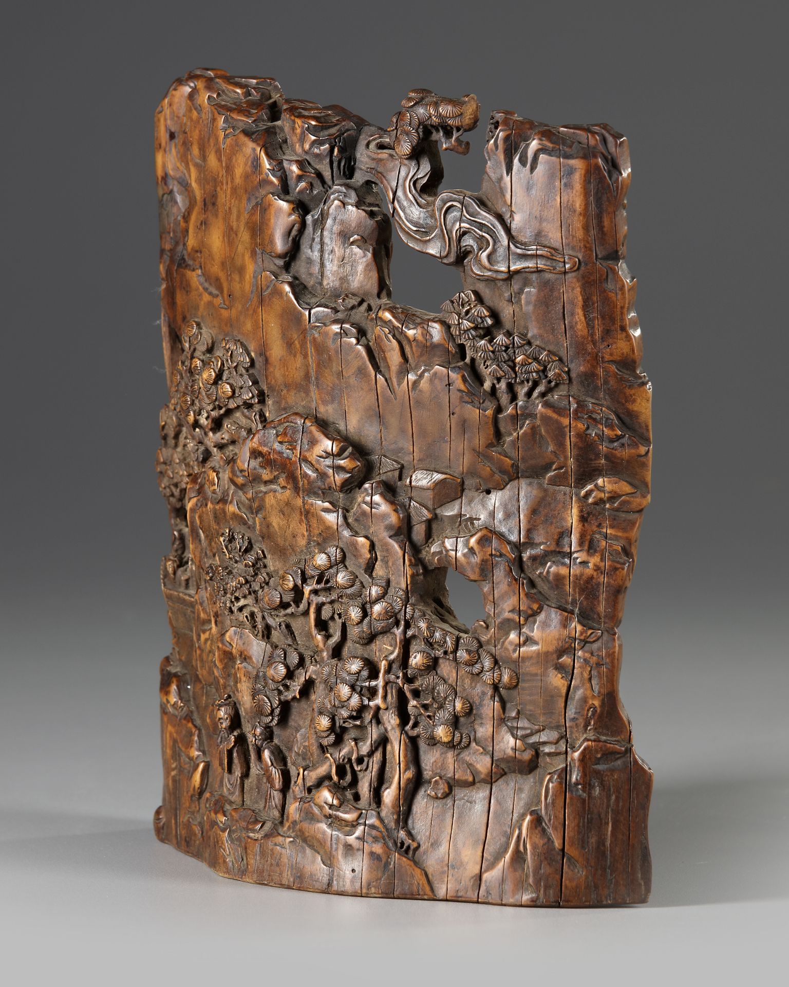 A CHINESE BAMBOO CARVING OF A MOUNTAIN, QING DYNASTY - Image 4 of 5