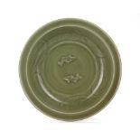 A CHINESE LONGQUAN CELADON TWIN FISH DISH, YUAN DYNASTY (1271-1368 AD)