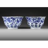 A PAIR OF BLUE AND WHITE MOULDED 'LOTUS' BOWLS, KANGXI PERIOD (1662-1722)