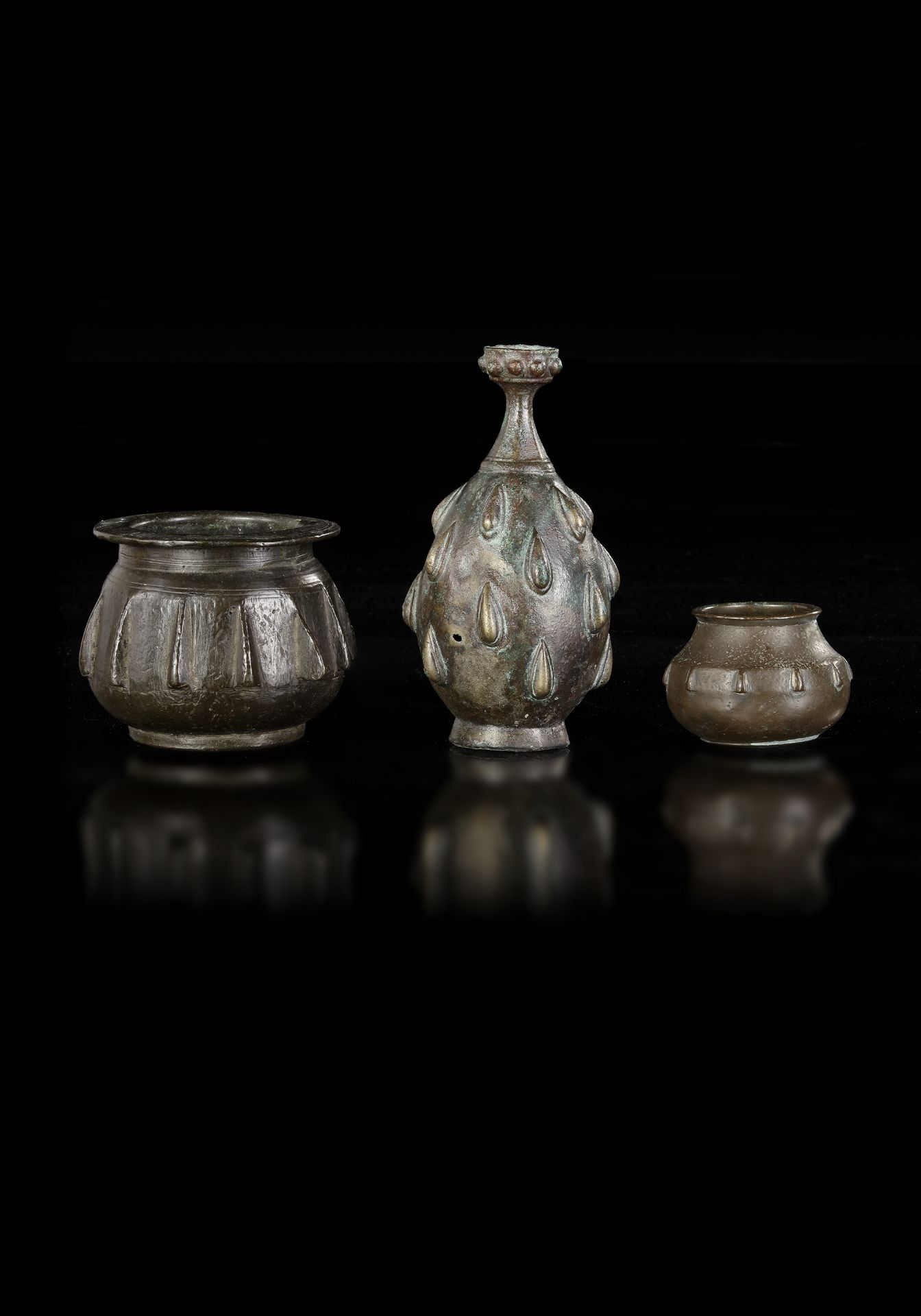 THREE BRONZE SELJUK VESSELS, PERSIA, 12TH-14TH CENTURY